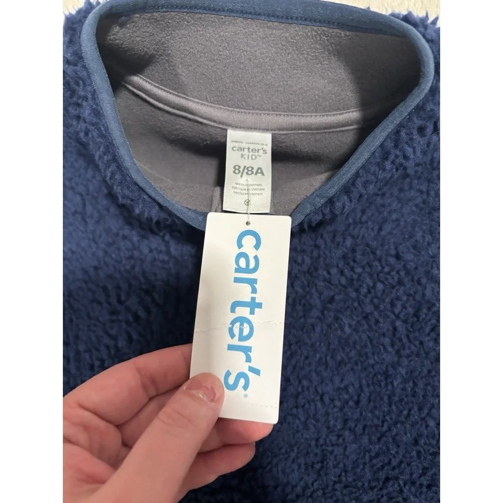 TWO‎ Carters Blue & Green Quarter Zip Sherpa Pullover Long Sleeve Sz 8 NWT